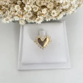 Anel Coração com Pontos de Zirconia