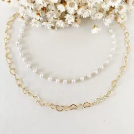 Colar Chocker Duplo Coração e Perolas