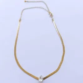 Colar Chocker Fita e Gota Zirconia