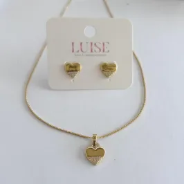 Conjunto Coração Pontos Cravejados