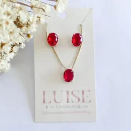 Conjunto Gota Oval Rubi