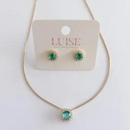 Conjunto Redondo Verde Cravejado
