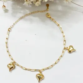 Pulseira 3 Pingentes Corações