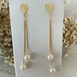 Brinco Pendente Duas Pérolas