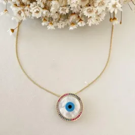 Colar Olho Grego e Madrepérola Redondo