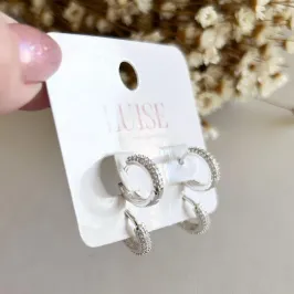 Brinco Argola Dupla c/ 2 Fileiras de Zirconias