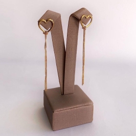 Brinco Coração com Corrente Rabo de Rato