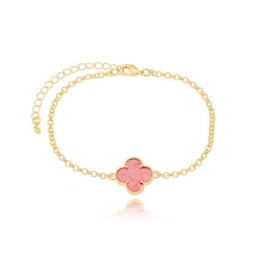 Pulseira Trevo Grande Rosa Elos Ouro