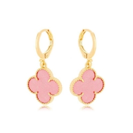 Brinco Argola Trevo Rosa Ouro