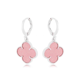 Brinco Argola Trevo Rosa Prata