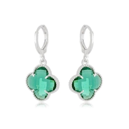 Brinco Argola Trevo Verde Prata