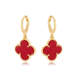 Brinco Argola Trevo Vermelho Ouro