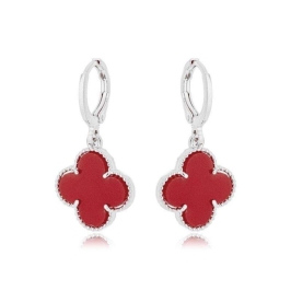 Brinco Argola Trevo Vermelho Prata