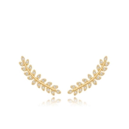 Brinco Ear Cuff Folhas Cravejadas Ouro