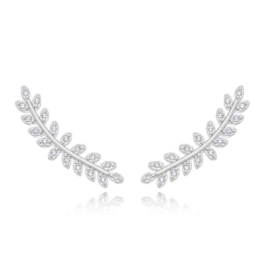 Brinco Ear Cuff Folhas Cravejadas Prata
