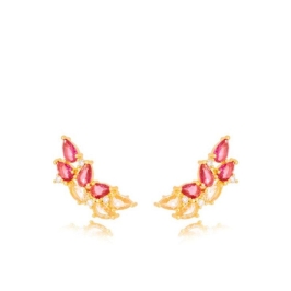 Brinco Ear Cuff Pétalas Vermelho e Cristal