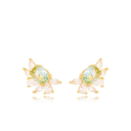 Brinco  Meia Flor c/ Cristais Acqua