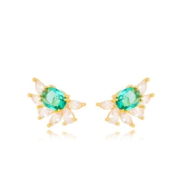 Brinco  Meia Flor c/ Cristais Verde Claro