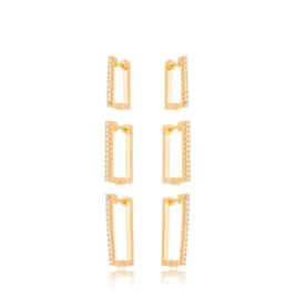 Brinco Trio Argola Fileira Zirconia