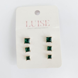 Brinco Trio Zirconia Quadrada Ouro