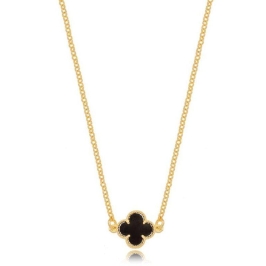 Colar Chocker Elos Trevo Preto Ouro