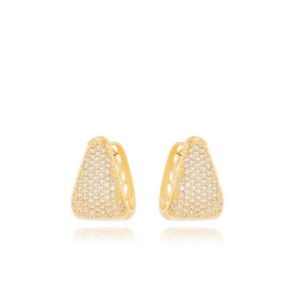 Brinco Argola Retangular Cravejada