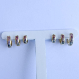 Brinco Trio Argola Colors  2 Fileiras