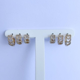 Brinco Trio Argola Coração Vazado Cristal