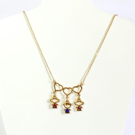 Colar Coração c/ 3 Filhos Zirconias Coloridas Luxo