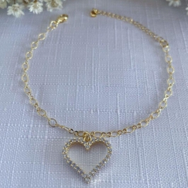 Pulseira Elos c/ Pingente Coração Cravejado