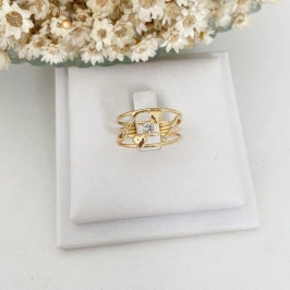 Anel Dois Corações e Zirconia Transversal