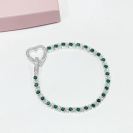 Pulseira Luxo Zirconias e Coração Cravejado Prata