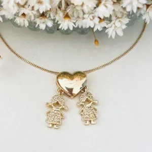 Colar 2 Filhas e Coração