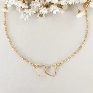 Colar Chocker Dois Corações Laminados