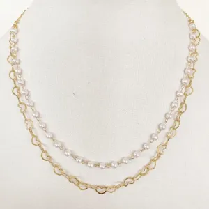 Colar Chocker Duplo Coração e Perolas
