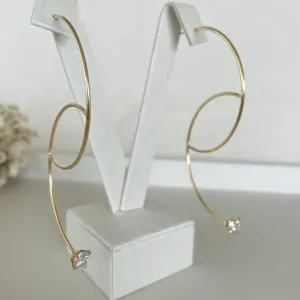 Brinco Duplo Meia Argola com Zirconia