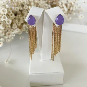 Brinco Gota Pedra Fusion com Franja