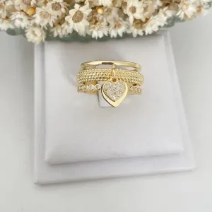 Anel Camada e Pingentes de Coração