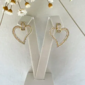 Brinco Coração Cravejado Luxo