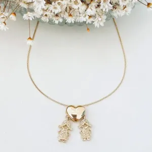 Colar 2 Filhas e Coração