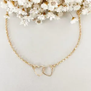 Colar Chocker Dois Corações Laminados