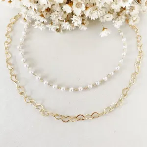 Colar Chocker Duplo Coração e Perolas