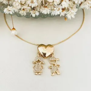 Colar Filhos Casal com Coração