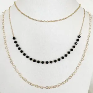 Colar Triplo Esferas Negras e Coração