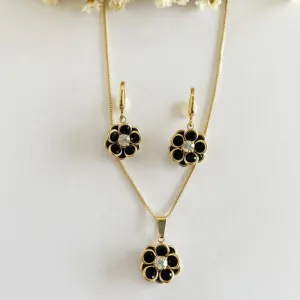 Conjunto Flor Zirconia Negra