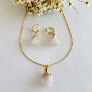 Conjunto Pedra Natural Quartzo Rosa