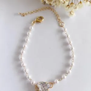 Pulseira Perola e Coração Zirconia