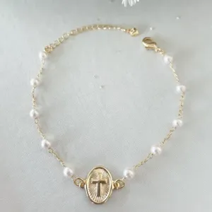 Pulseira Perola e Cruz