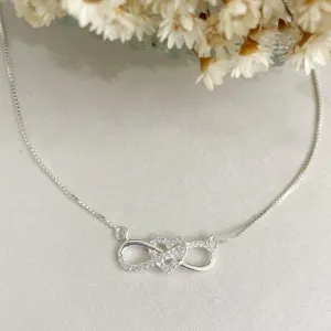 Colar Infinito e Coração Cravejado Prata