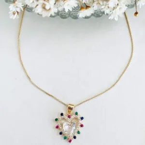 Colar Coração Duplo Pedras e Zirconias